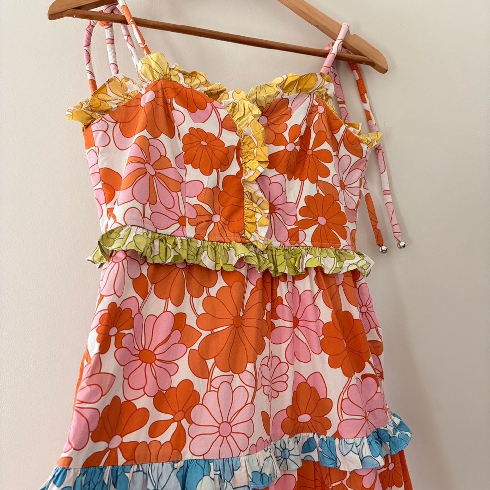 CeliaB In Bloom Dalia Dress Floral Ruffle Tie Shoulder Cotton Size Medium - Picture 9 of 16